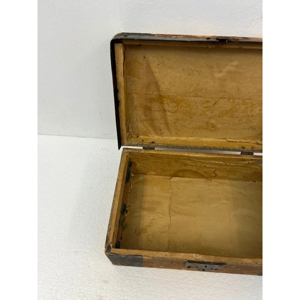 Antique Dollhouse Steamer Trunk w Tray Miniature Wood Slat Chest Vintage Box Old
